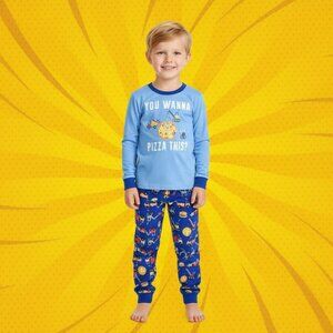 Pizza Construction Kids Pajama Set – Blue Food Truck Nightwear NWT